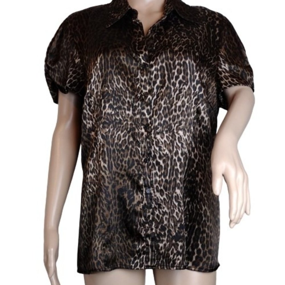 Apt. 9 Animal Print Button Front Silky Blouse Xl - image 1